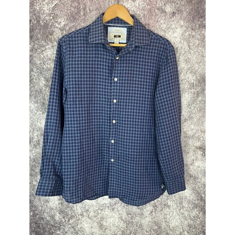 Joseph Abboud Shirt Men M Modern fit Blue Check‎ Linen Casual Career Academia